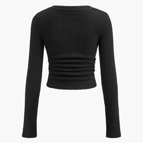 47Q. Nwt Commense V-Neck Ribbed Skinny T-Shirt Black Size Small - Picture 3 of 10